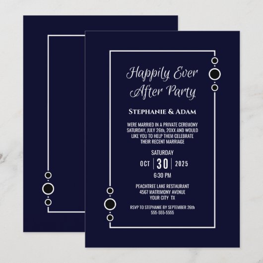 Invitation Réception de mariage Navy Blue Happily Ever After (Devant / Derrière)