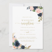 Invitation Réception de mariage Navy Blush Floral Gold   (Devant)