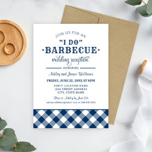 Invitation Réception de mariage Navy Gingham 'I Do BBQ'