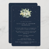 Invitation Réception de mariage Navy Snowberry+Eucalyptus (Devant / Derrière)