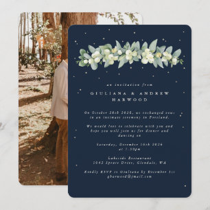 Invitation Réception de mariage Navy Snowberry+Eucalyptus Pho