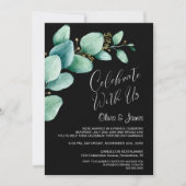 Invitation Réception de mariage noir aux feuilles d'eucalyptu (Devant)