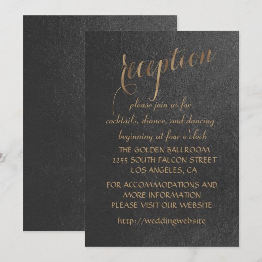 Invitation Réception de mariage noir avec dorure charmante (Devant / Derrière)