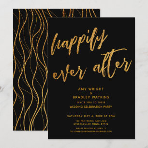 Invitation Réception de mariage noir avec or pour un bonheur