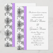 Invitation Réception de mariage noir blanc lavande damassé (Devant / Derrière)