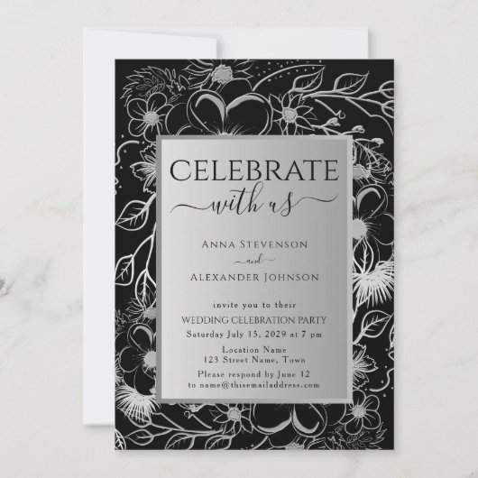 Invitation Réception de mariage noir et blanc (Devant)