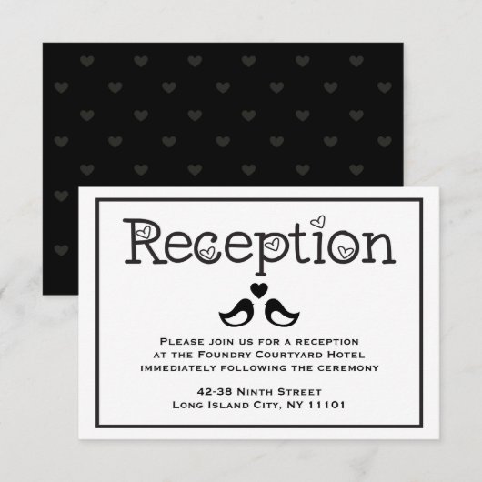 Invitation Réception de mariage noir et blanc Amoureux Cœurs (Devant / Derrière)
