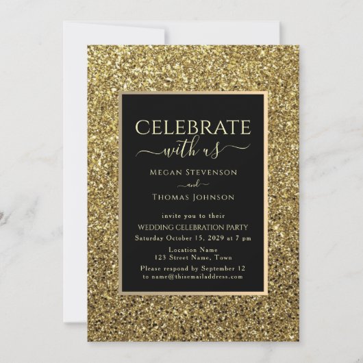 Invitation Réception de mariage noir et or (Devant)