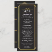 Invitation Réception de mariage noir et or Art Déco Menu (Devant / Derrière)