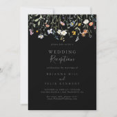 Invitation Réception de mariage noir floral sauvage Multicolo (Devant)