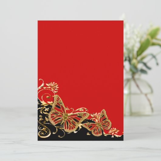 Invitation Réception de mariage noire rouge d'or (Debout devant)