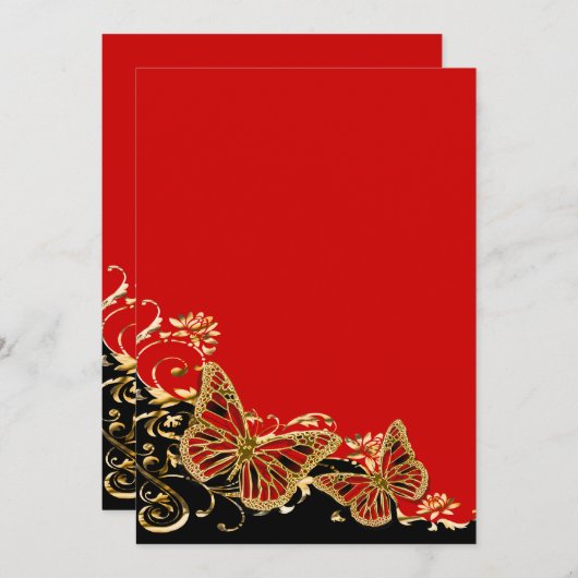 Invitation Réception de mariage noire rouge d'or (Devant / Derrière)