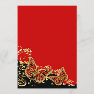 Invitation Réception de mariage noire rouge d'or