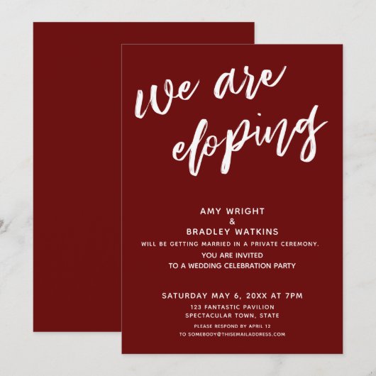 Invitation Réception de mariage Nous nous enfuyons en Bourgog (Devant / Derrière)