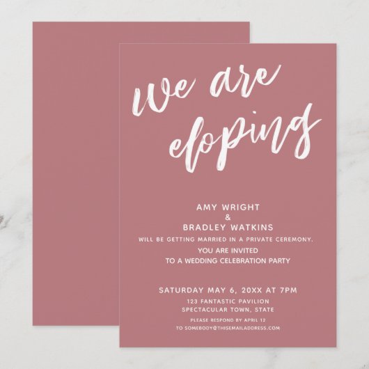 Invitation Réception de mariage Nous nous enfuyons Rose pouss (Devant / Derrière)