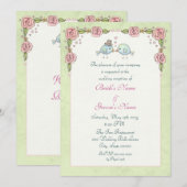 Invitation Réception de mariage Oiseaux bleus mignons et Rose (Devant / Derrière)
