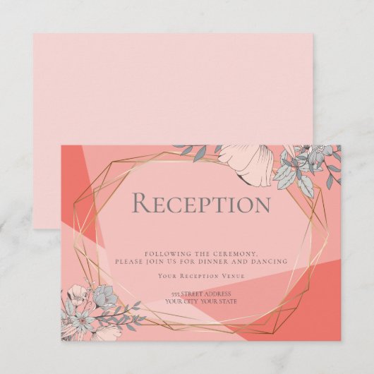 Invitation Réception de mariage OnTrend Cadre doré à fleurs c (Devant / Derrière)