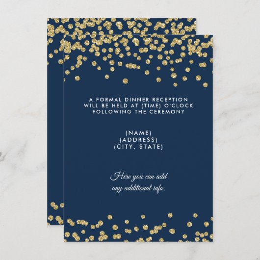 Invitation Réception de mariage or faux paillettes confettis (Devant / Derrière)