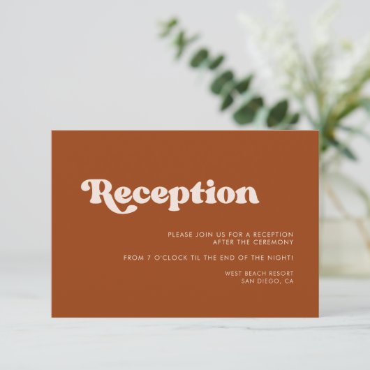 Invitation Réception de mariage orange brûlé rétro chic (Debout devant)
