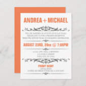 Invitation Réception de mariage orange et gris uniquement Inv (Devant / Derrière)