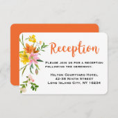 Invitation Réception de mariage orange floral Fleurs roses ly (Devant / Derrière)