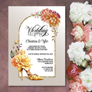 Invitation Réception de mariage Orange Gold Floral Arch