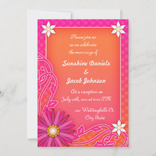 Invitation Réception de mariage orange mandarine et rose
