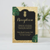 Invitation Réception de mariage pailleté or et ananas tropica (Debout devant)