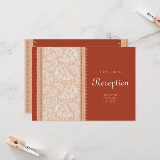 Invitation Réception de mariage Paisley Spice (Devant/Arrière en situation)