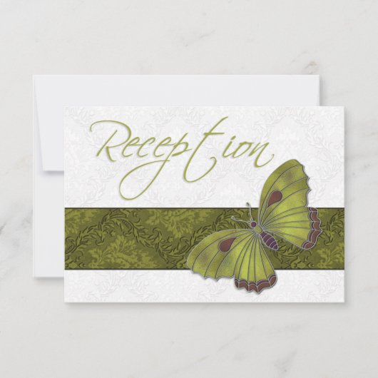 Invitation Réception de mariage Papillon Brocart vert (Devant)