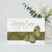 Invitation Réception de mariage Papillon Brocart vert (Debout devant)