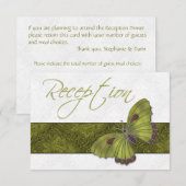 Invitation Réception de mariage Papillon Brocart vert (Devant / Derrière)