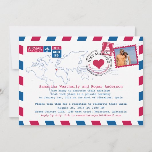 Invitation Réception de mariage par avion Espagne (Devant)