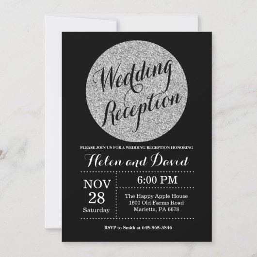 Invitation Réception de mariage Parties scintillant d'argent (Devant)