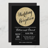 Invitation Réception de mariage Parties scintillant d'or noir (Devant / Derrière)