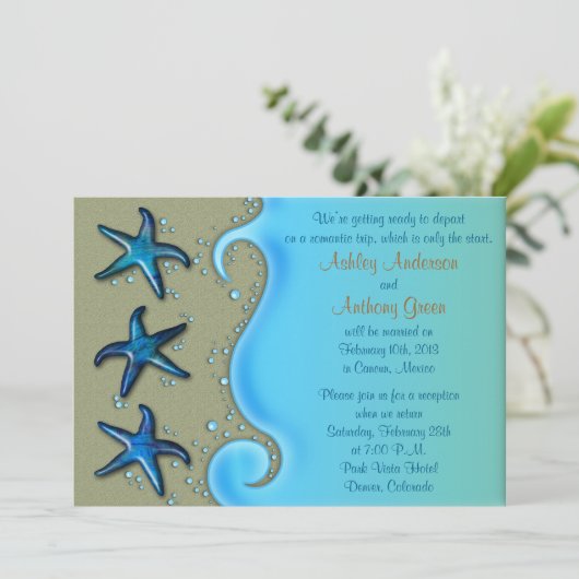Invitation Réception de mariage Paua Shell Starfish Post uniq (Debout devant)