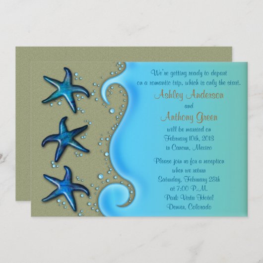 Invitation Réception de mariage Paua Shell Starfish Post uniq (Devant / Derrière)