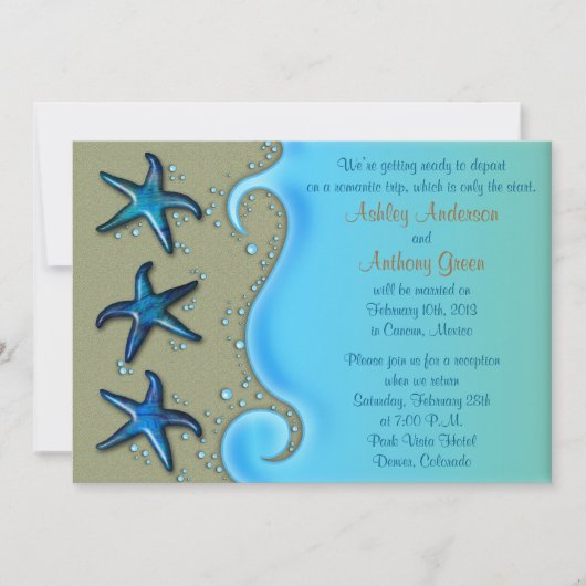 Invitation Réception de mariage Paua Shell Starfish uniquemen (Devant)