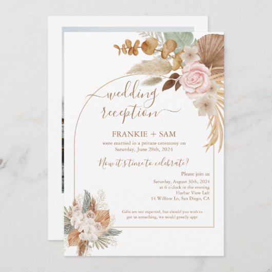 Invitation Réception de mariage photo Boho (Devant / Derrière)