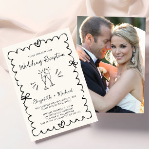 Invitation Réception de mariage photo crème dessinée à la mai