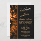Invitation Réception de mariage photo florale en or noir (Devant)