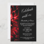 Invitation Réception de mariage photo florale rouge et noir (Devant)