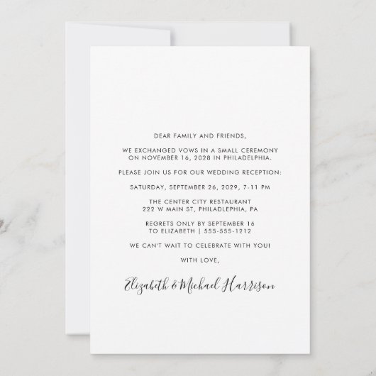 Invitation Réception de mariage photo moderne (Dos)