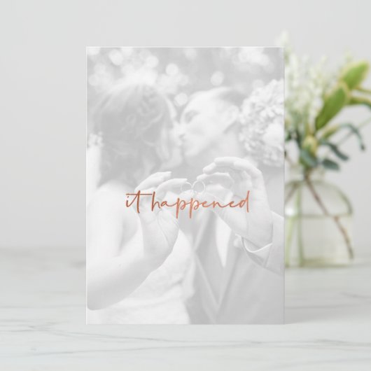 Invitation Réception de mariage photo or rose moderne (Debout devant)