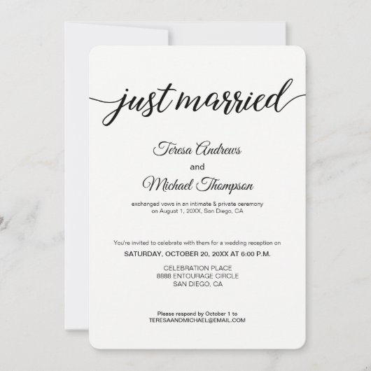 Invitation Réception De Mariage Photo Simple (Devant)
