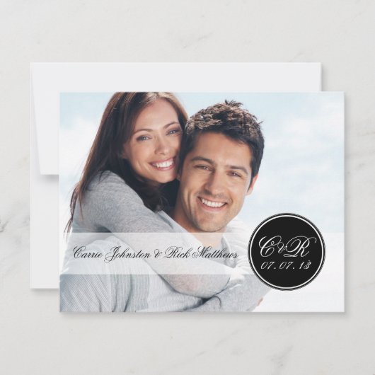 Invitation Réception de mariage photo simple à deux monogramm (Devant)