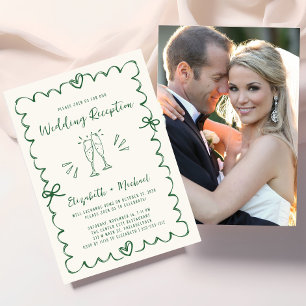 Invitation Réception de mariage photo verte dessinée à la mai