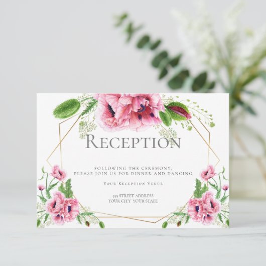 Invitation Réception de mariage | Poppies d'aquarelle rose (Debout devant)