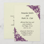 Invitation Réception de mariage post Violet Magenta et Ivoire (Devant / Derrière)