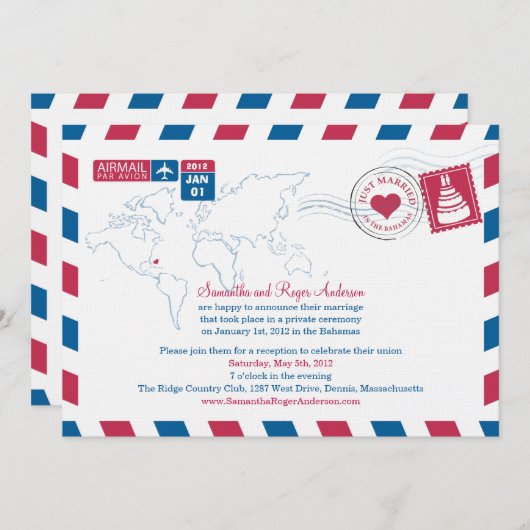 Invitation Réception de mariage postale de Bahama Air (Devant / Derrière)